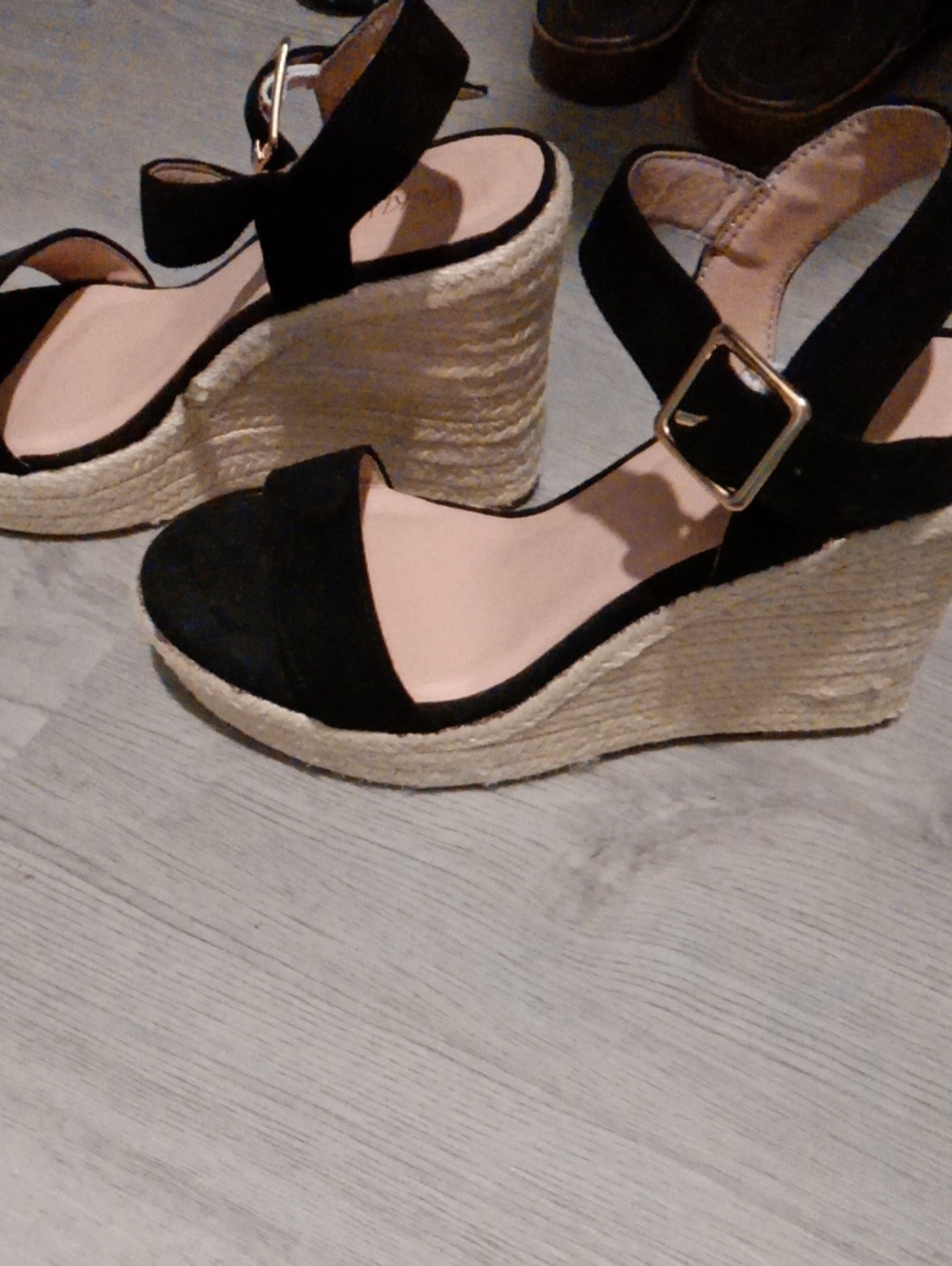 Women’s Black Espadrille Wedge Sandals with Ankle Strap
